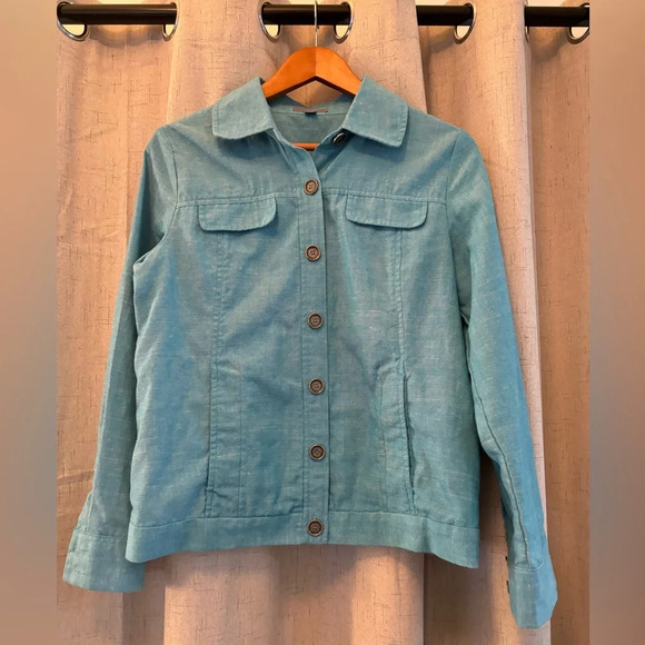 Amber Sun Collection Light Weight Jacket Size S. Light turquoise color.55% Linen - Picture 1 of 8